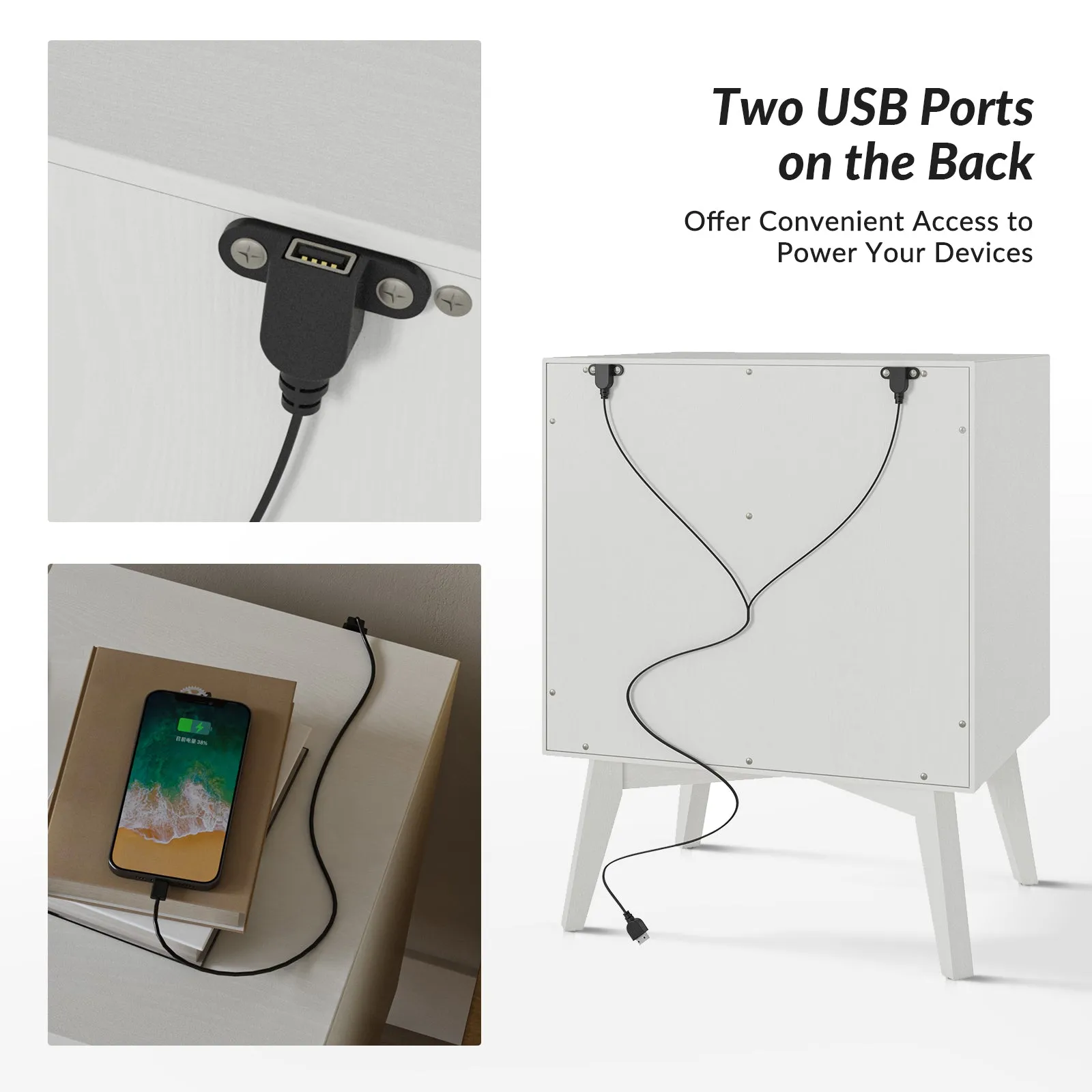 Jacinto Modern Nightstand with Two USB Ports on the Back