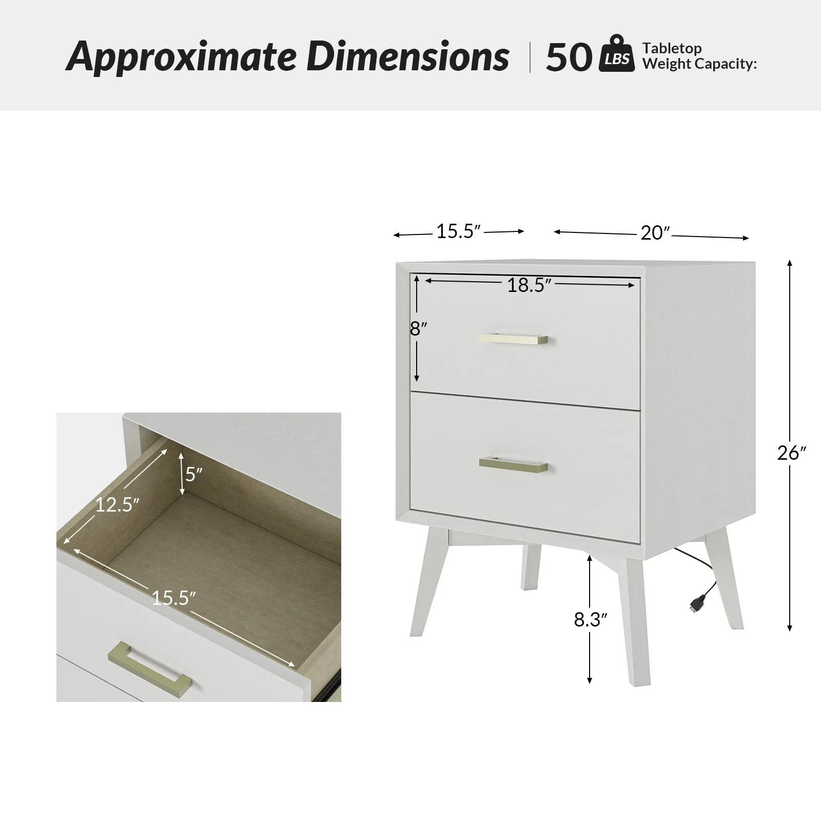 Jacinto Modern Nightstand with Two USB Ports on the Back