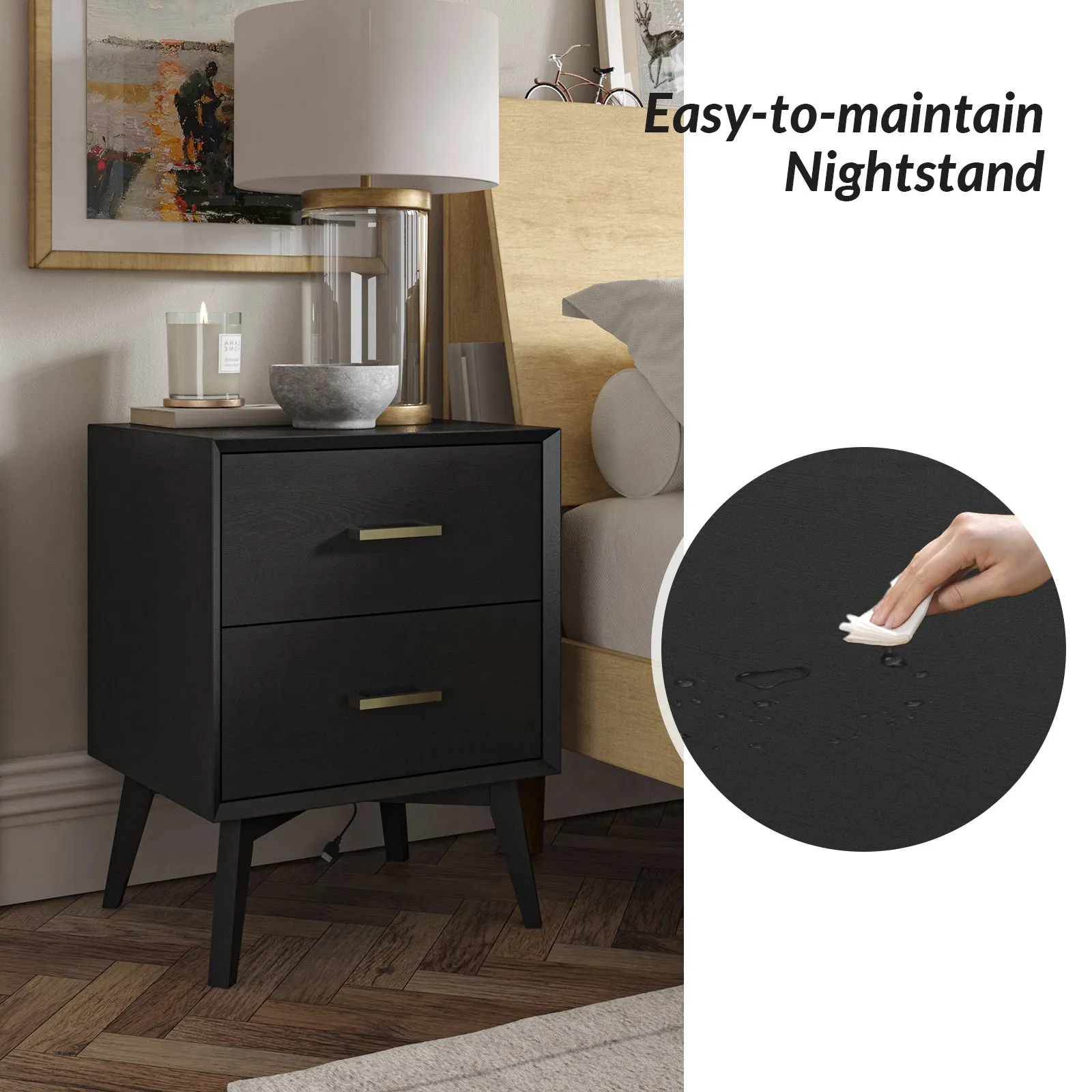 Jacinto Modern Nightstand with Two USB Ports on the Back