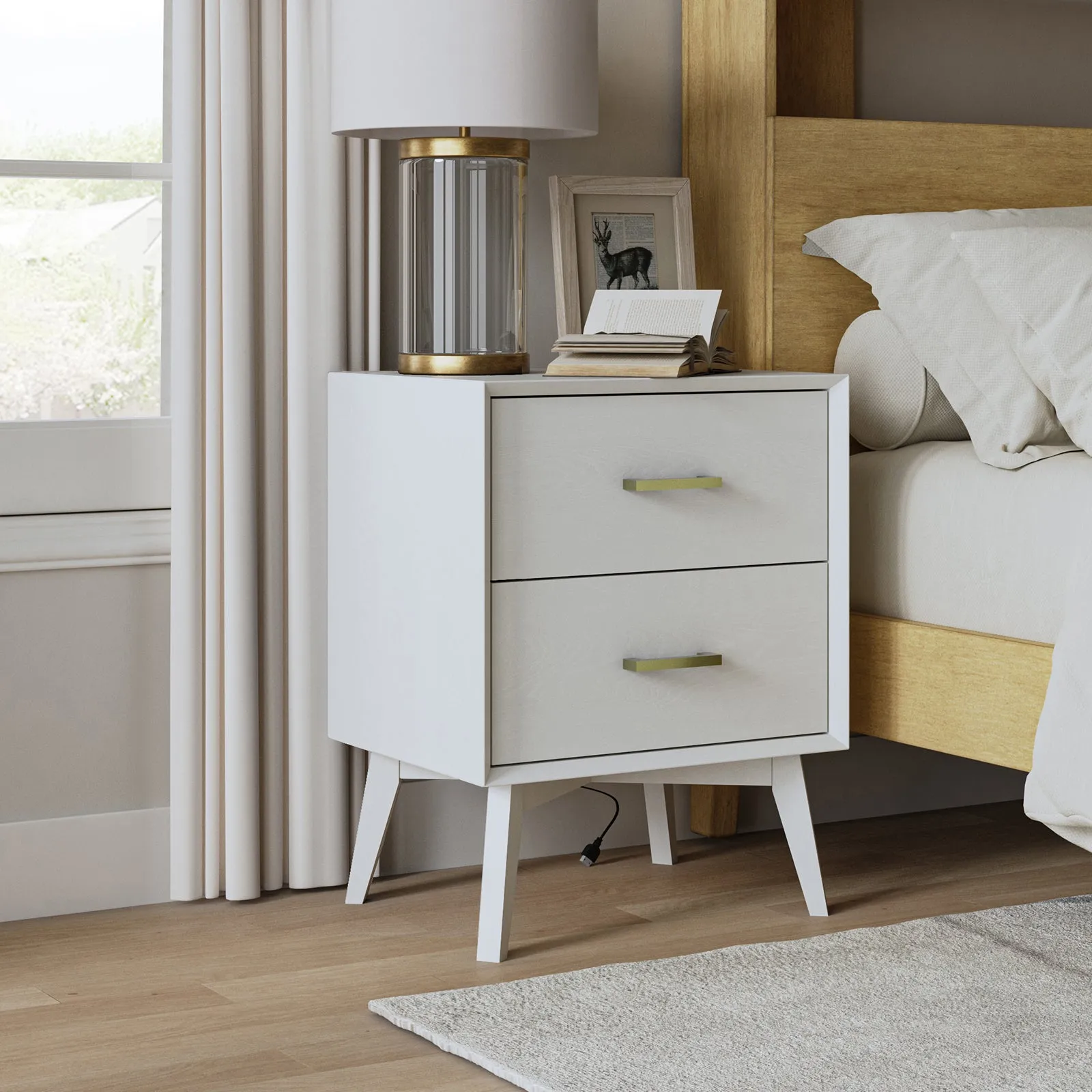 Jacinto Modern Nightstand with Two USB Ports on the Back