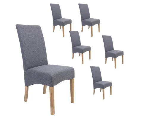 Jackson Dining Chair Set of 6 Fabric Seat Solid Pine Wood Furniture - Grey