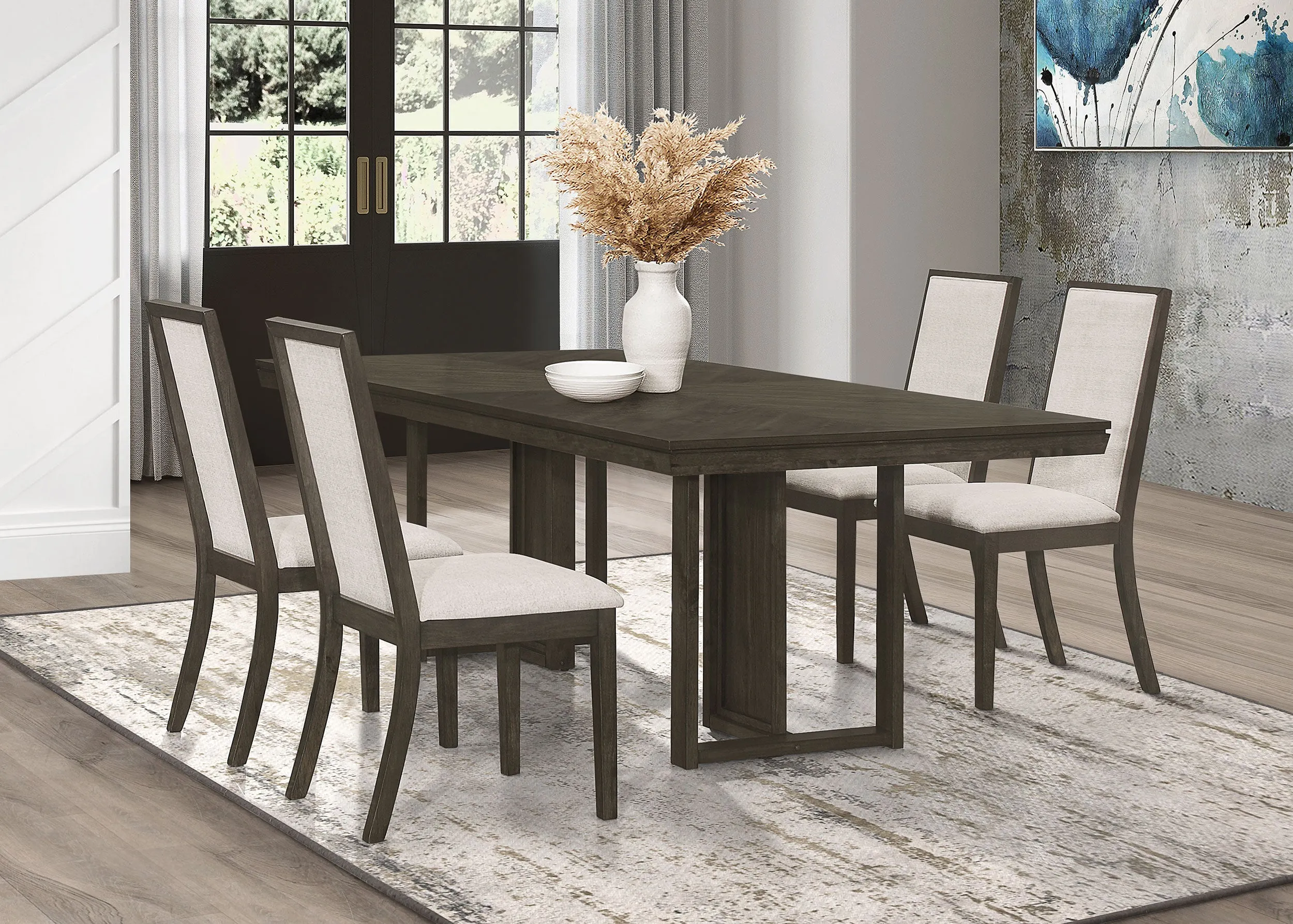 Kelly Rectangular Dining Table Set Beige and Dark Grey