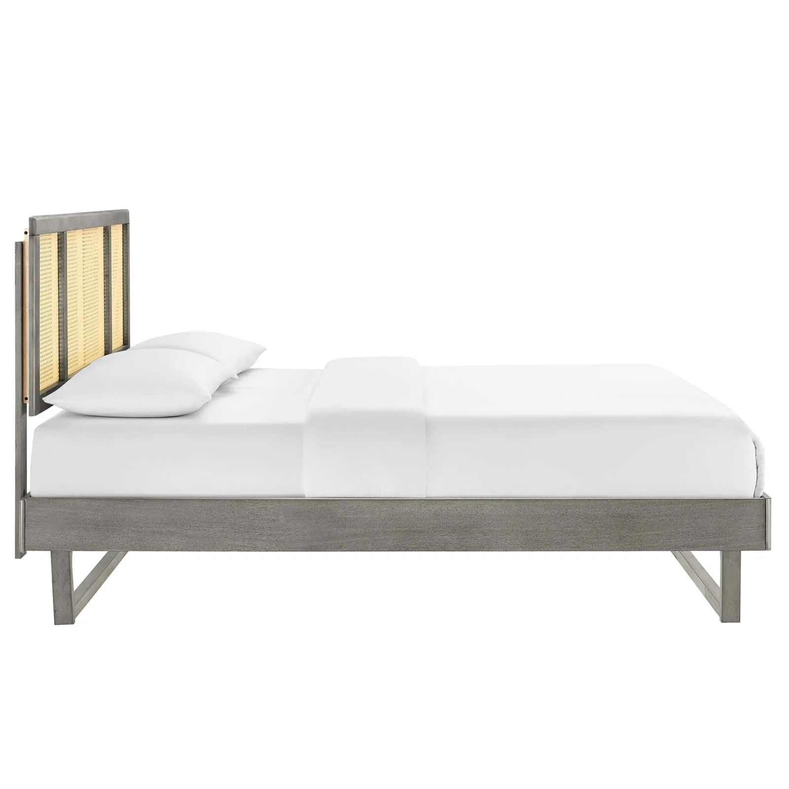 Kelsea Cane and Wood King Platform Bed With Angular Legs