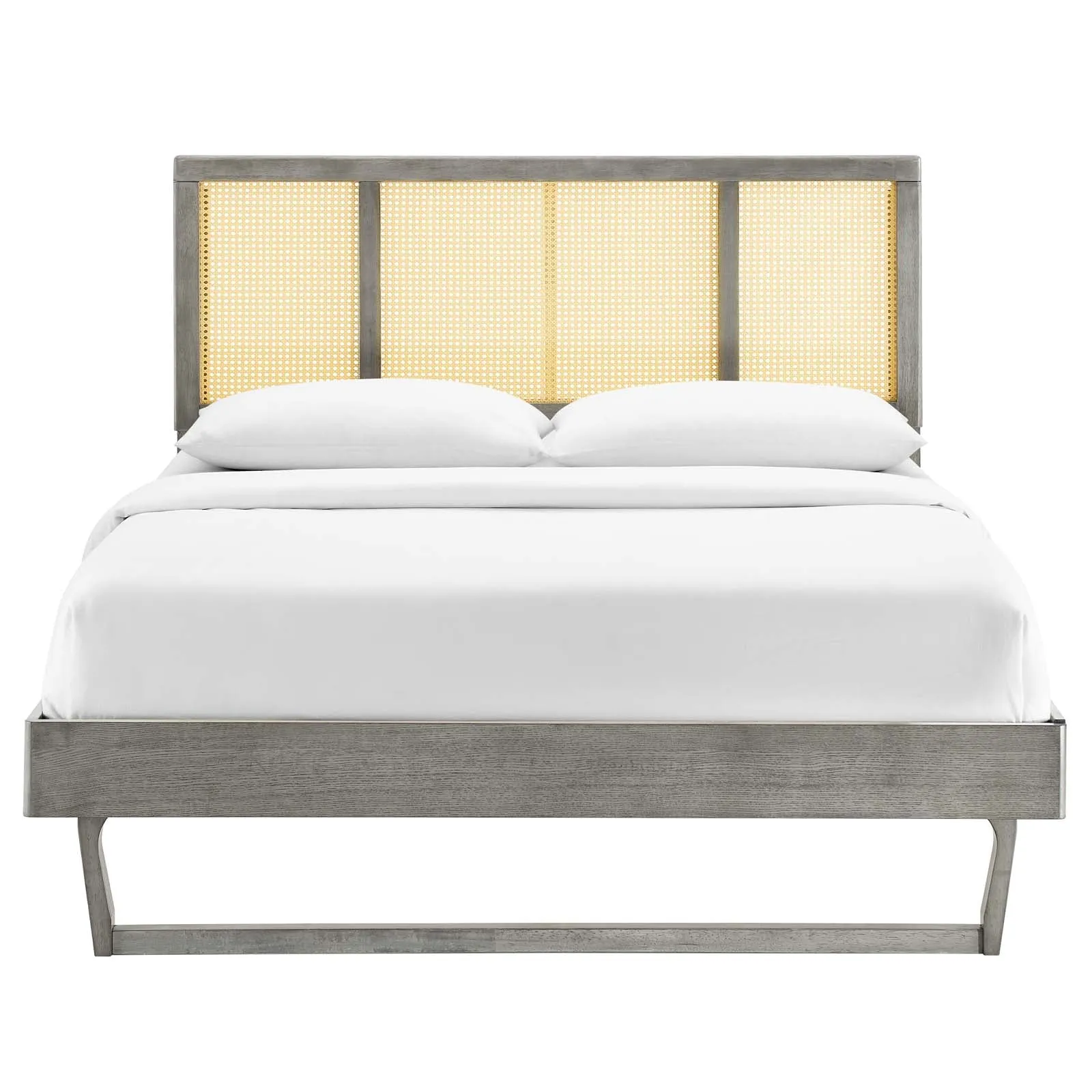 Kelsea Cane and Wood King Platform Bed With Angular Legs