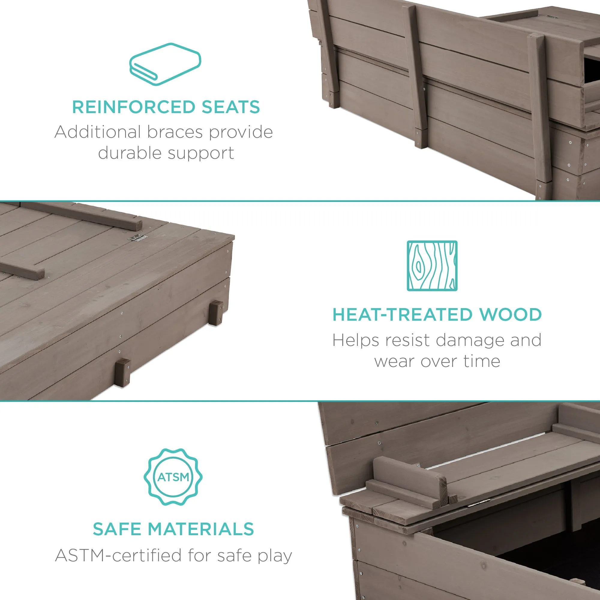 Kids Cedar Sandbox w/ Sand Screen, 2 Benches - 47x47in