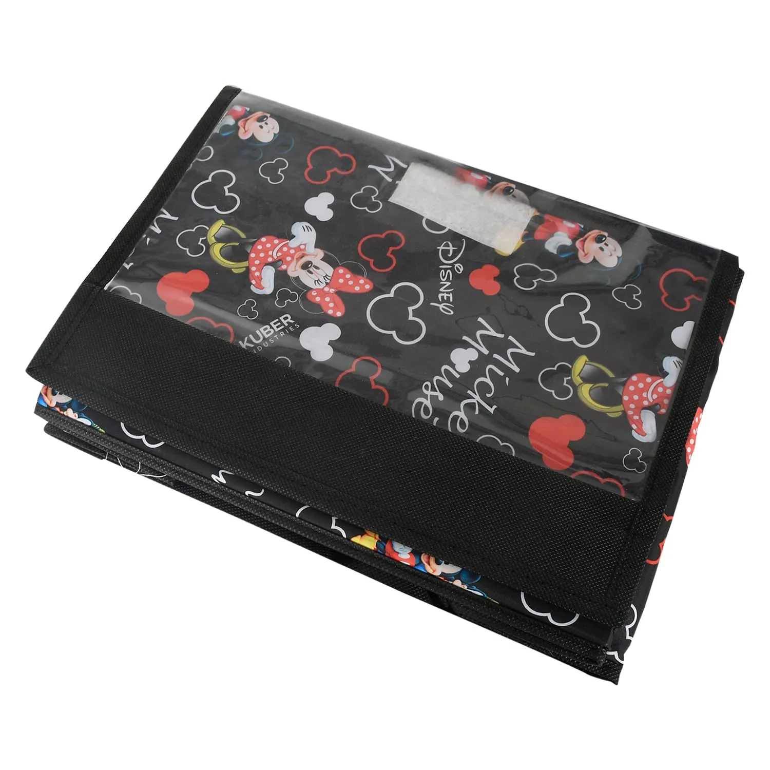 Kuber Industries Disney Minnie Storage Box|Non-Woven Foldable Medium Storage Organizer for Toys|Cloths with Transparent Lid & Handle (Black)