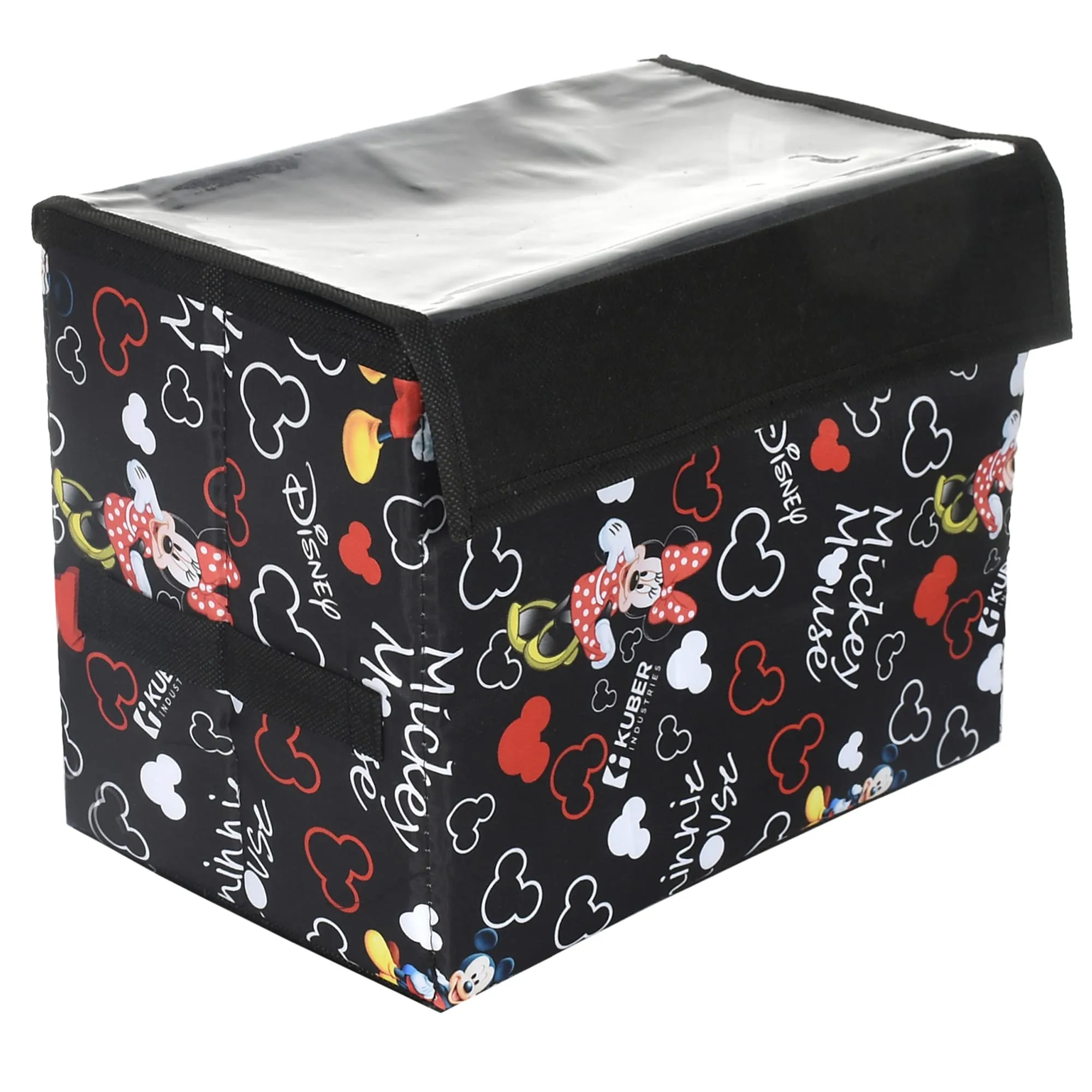 Kuber Industries Disney Minnie Storage Box|Non-Woven Foldable Medium Storage Organizer for Toys|Cloths with Transparent Lid & Handle (Black)