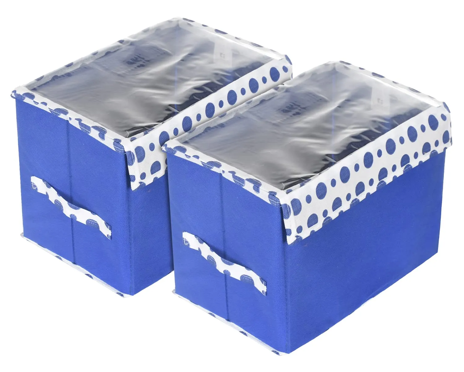 Kuber Industries Storage Box|Non-Woven Dot Print Foldable Storage Box|Large Wardrobe Organizer for Toys|Cloths with Transparent Lid & Handle|Pack of 2 (Blue)