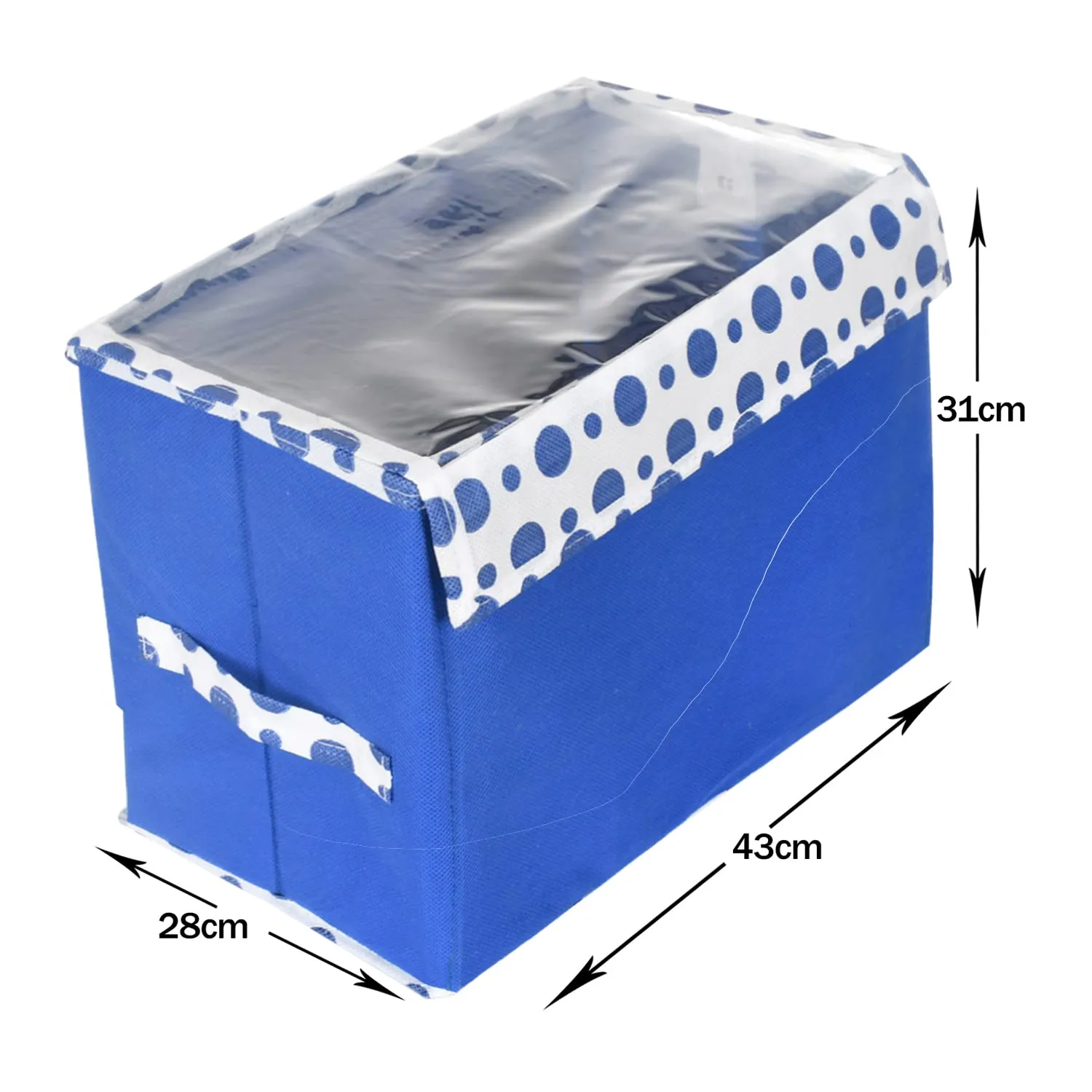 Kuber Industries Storage Box|Non-Woven Dot Print Foldable Storage Box|Large Wardrobe Organizer for Toys|Cloths with Transparent Lid & Handle|Pack of 2 (Blue)