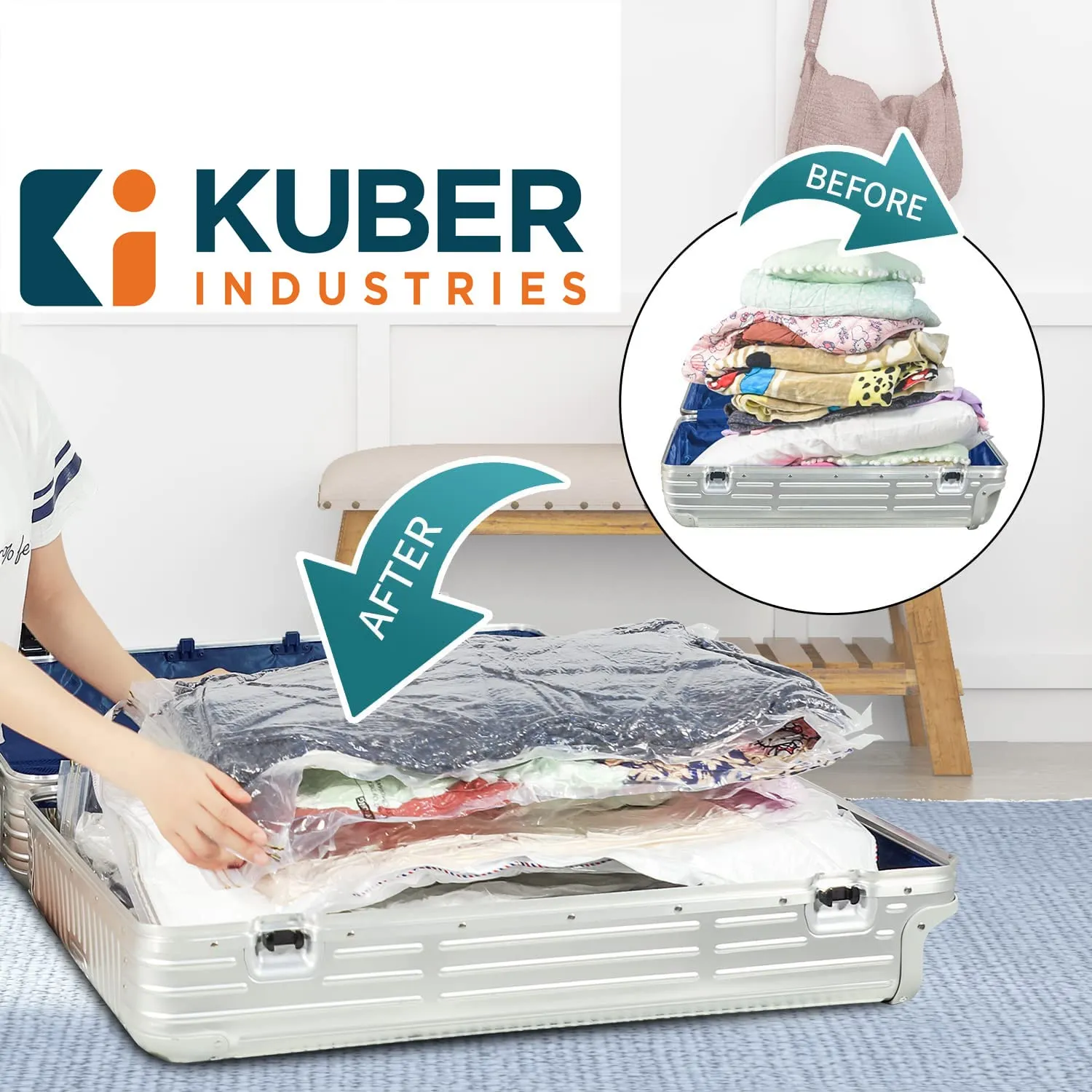 Kuber Industries Vacuum Storage Bags|Space Saver Bags|Travel Vacuum Storage Seal Bags for Comforters Blankets Clothes Pillows With Hand Pump,50x60 cm,Pack of 4 (Transparent)