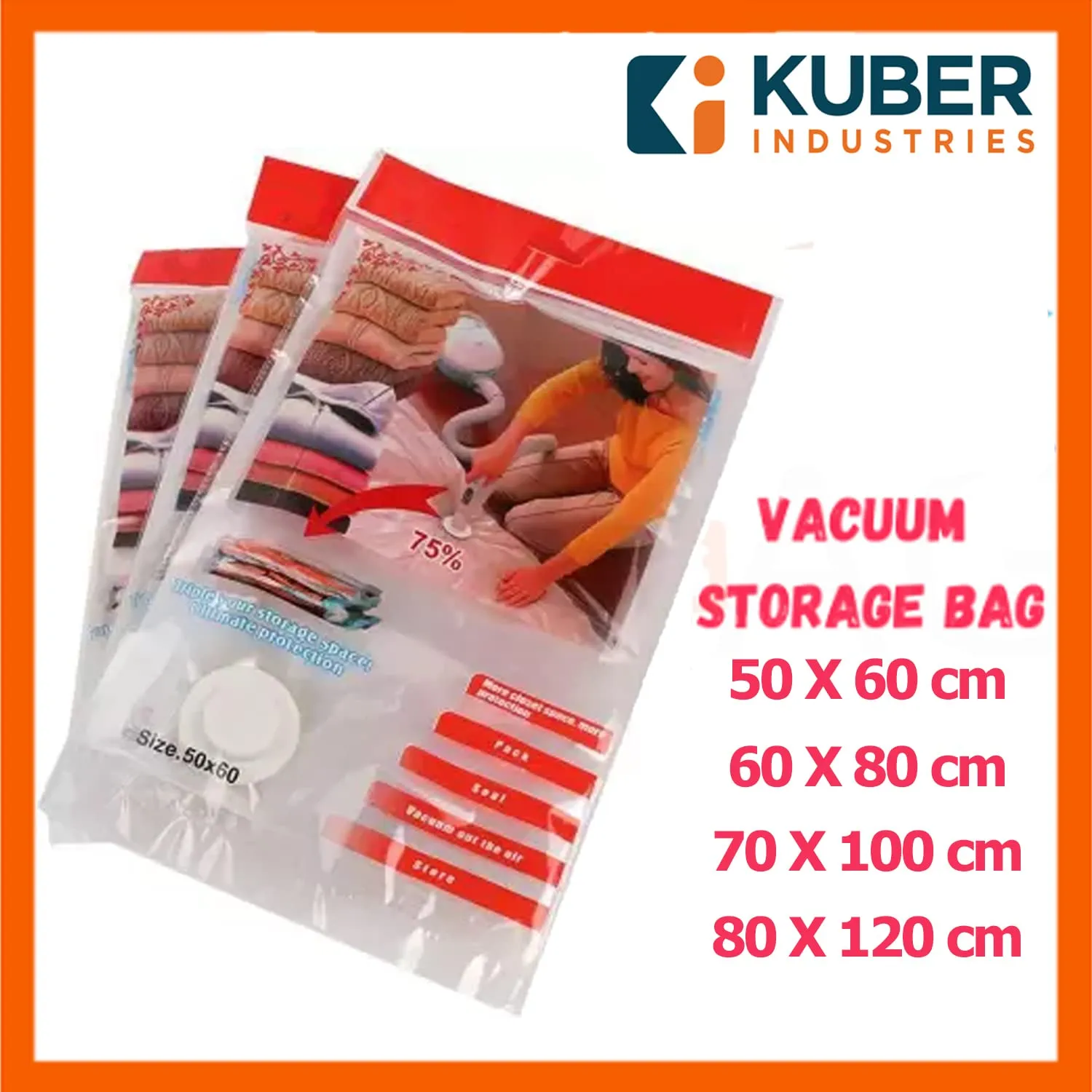 Kuber Industries Vacuum Storage Bags|Space Saver Bags|Travel Vacuum Storage Seal Bags for Comforters Blankets Clothes Pillows With Hand Pump,50x60 cm,Pack of 6 (Transparent)