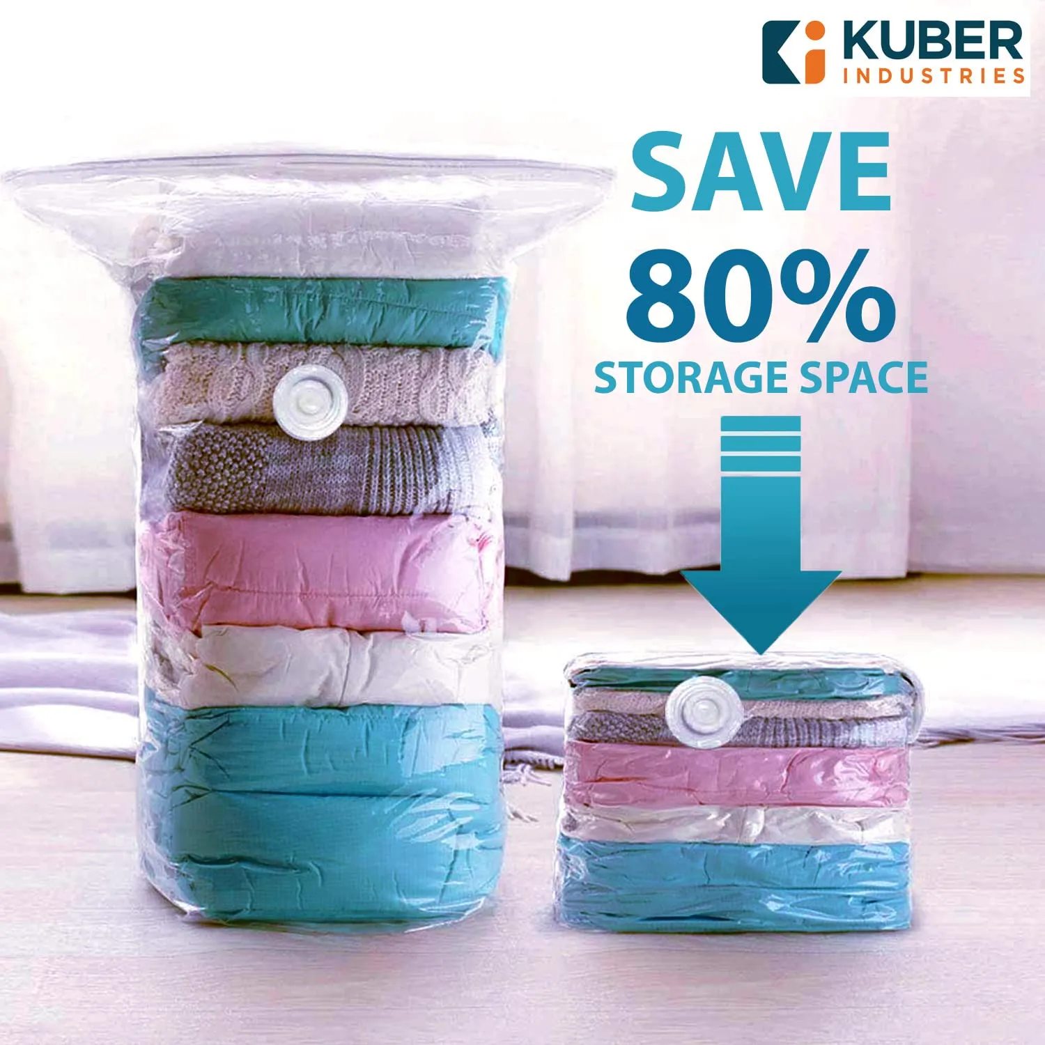 Kuber Industries Vacuum Storage Bags|Space Saver Bags|Travel Vacuum Storage Seal Bags for Comforters Blankets Clothes Pillows With Hand Pump,50x60 cm,Pack of 6 (Transparent)