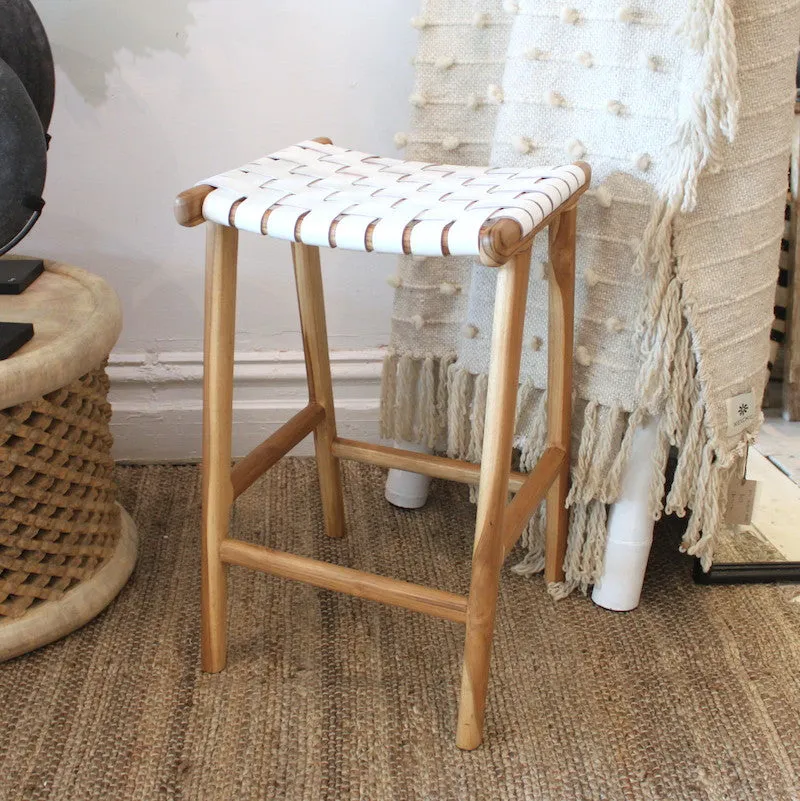 Leather Strapping Stool - White