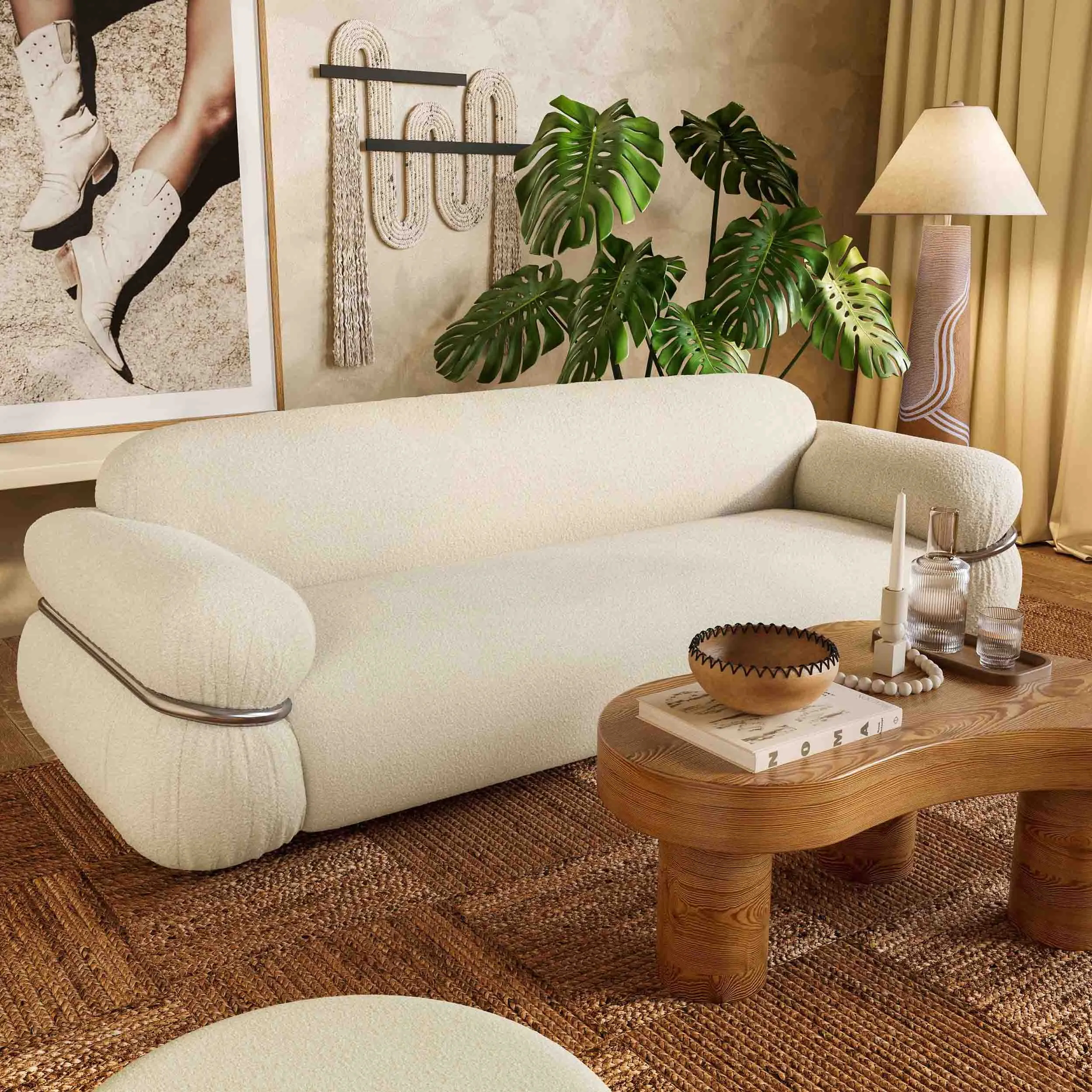 Leyla Boucle Sofa, Cream