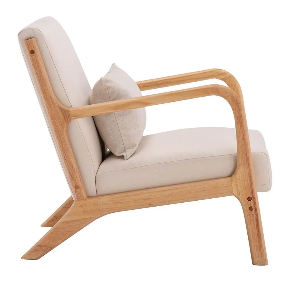 Lounge Arm Chair Mid Century Modern Accent Chair Wood Frame Armchair, Beige