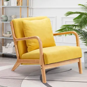 Lounge Arm Chair Mid Century Modern Accent Chair Wood Frame Armchair, Yellow