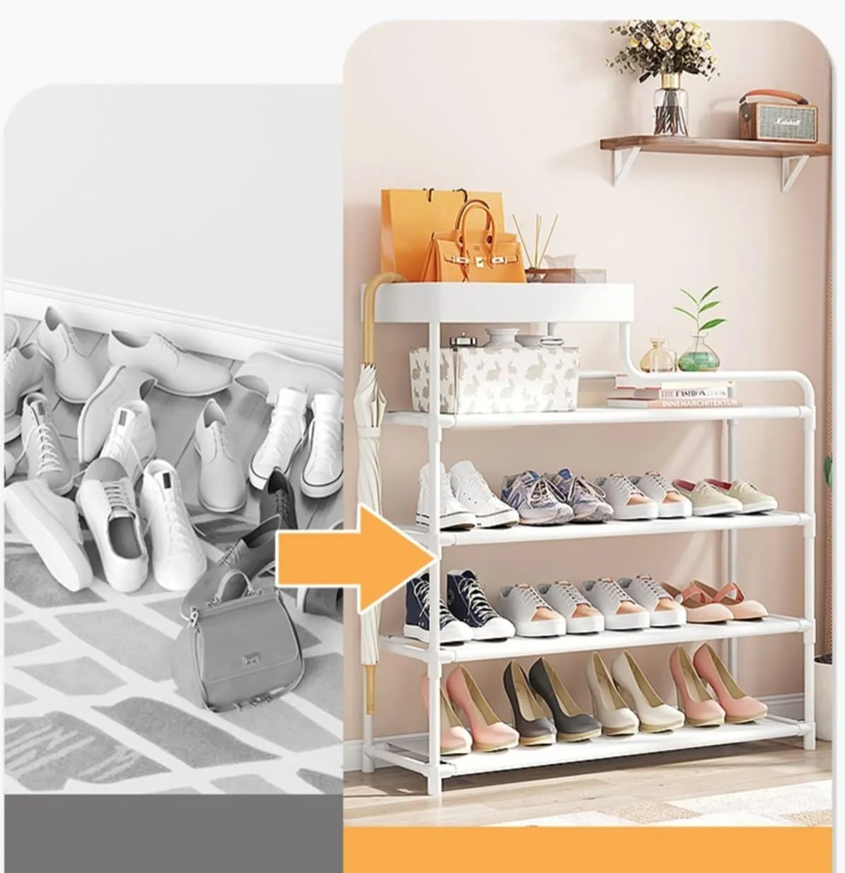 Lukzer 5 Layer Shoe Storage Rack Stand Cabinet Shelving Storage Organizer for Door Entrance Dormitory DIY (Do it Yourself) (76 x 21.5 x 60 Cm, White)