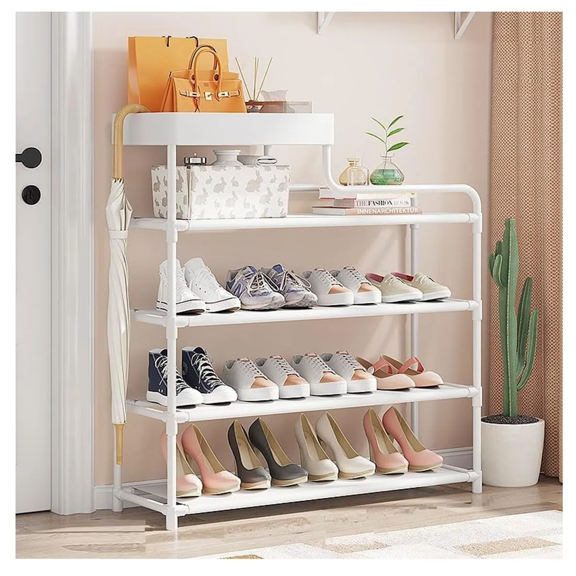 Lukzer 5 Layer Shoe Storage Rack Stand Cabinet Shelving Storage Organizer for Door Entrance Dormitory DIY (Do it Yourself) (76 x 21.5 x 60 Cm, White)