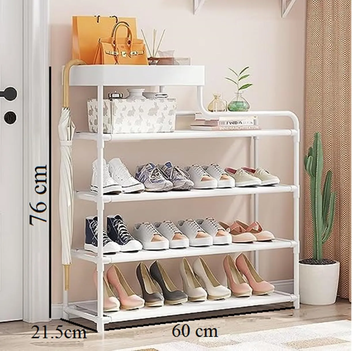 Lukzer 5 Layer Shoe Storage Rack Stand Cabinet Shelving Storage Organizer for Door Entrance Dormitory DIY (Do it Yourself) (76 x 21.5 x 60 Cm, White)