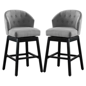 Luxurious 2 Piece Bar Stool Set | 360 Degrees Swivel Kitchen Bar Stools | Heavy Duty Wooden Legs | Backrest | Grey