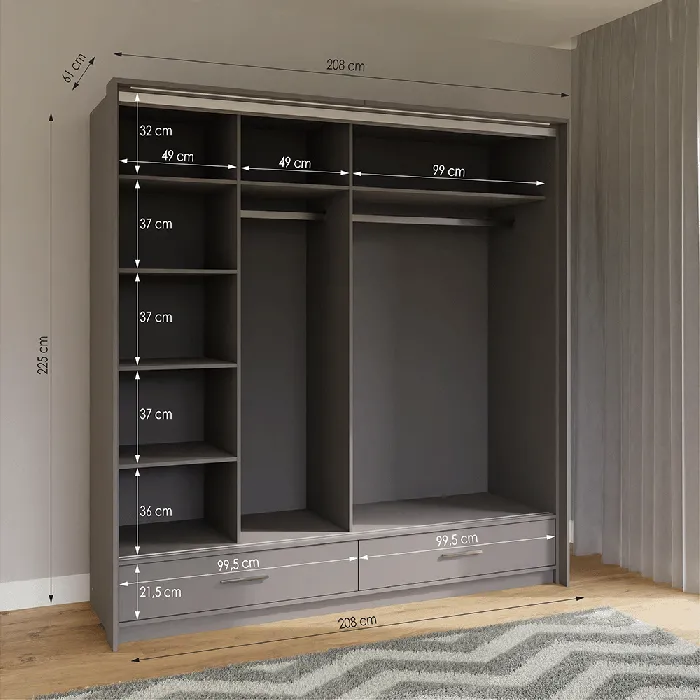 Madison 208cm Sliding Door wardrobe - Graphite