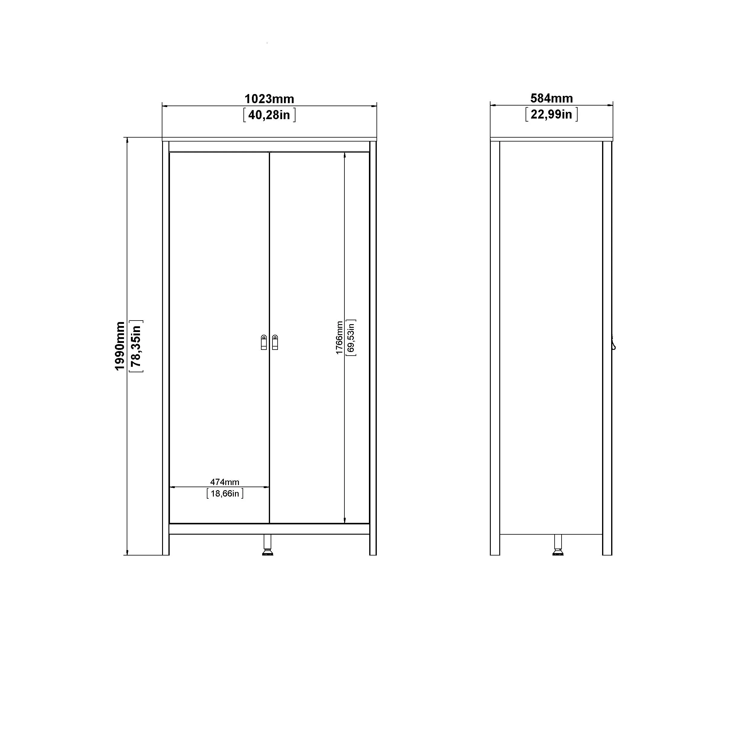 Madrid 2 Door Wardrobe - White