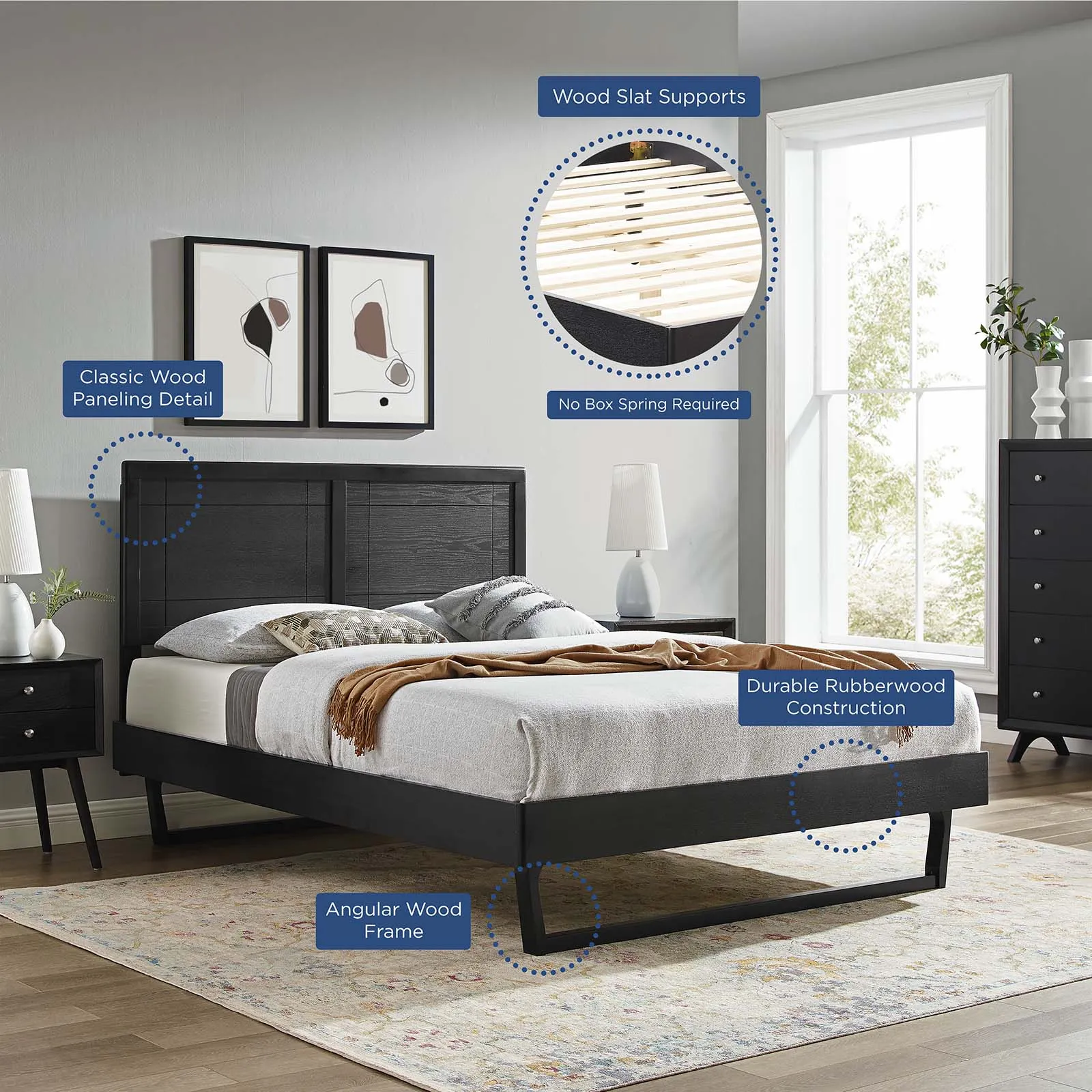 Marlee Wood Platform Bed With Angular Frame