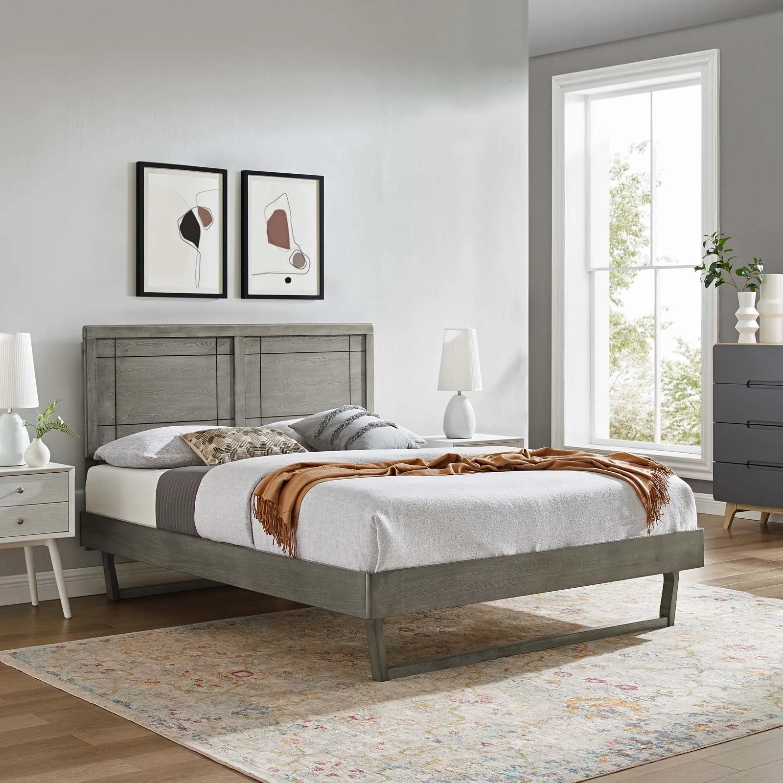 Marlee Wood Platform Bed With Angular Frame