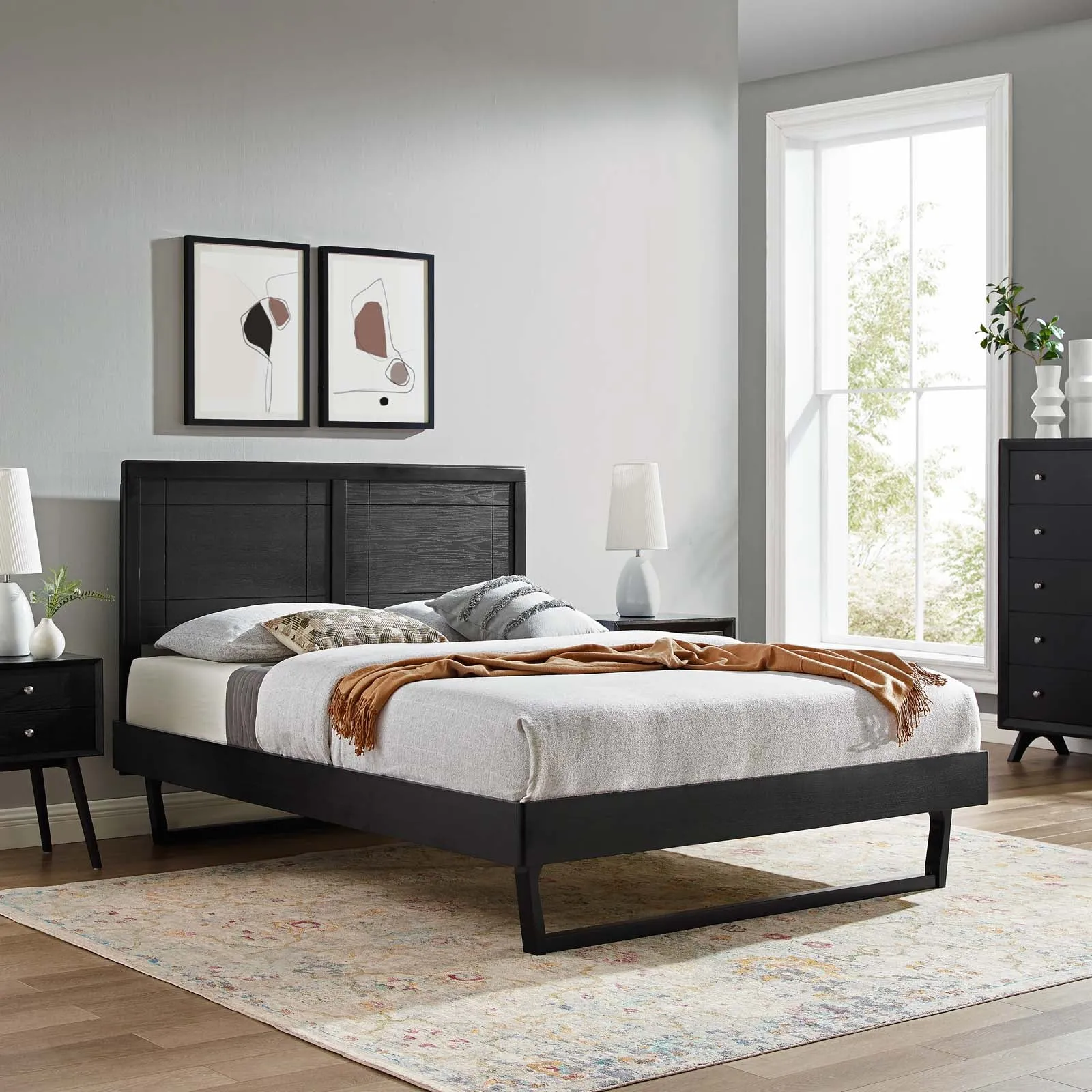 Marlee Wood Platform Bed With Angular Frame