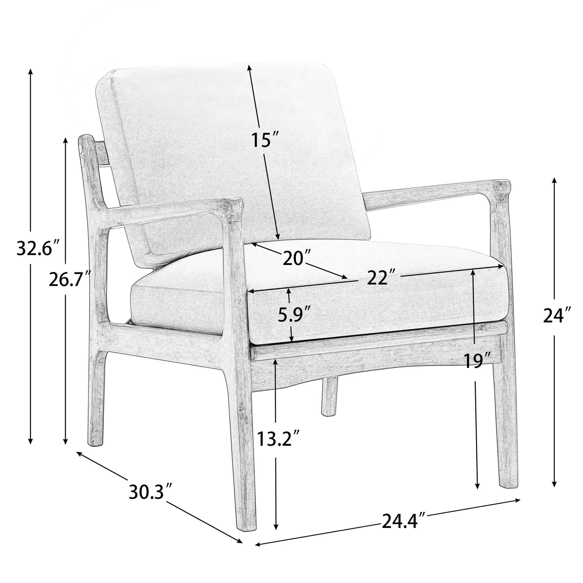 Mid Century Modern Accent Chair Wood Frame Armchair, Lounge Chair for Living Room, Bedroom, Home Office,Tan Linen