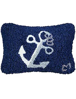 Nautical Anchor Petite Hooked Wool Lumbar Pillow