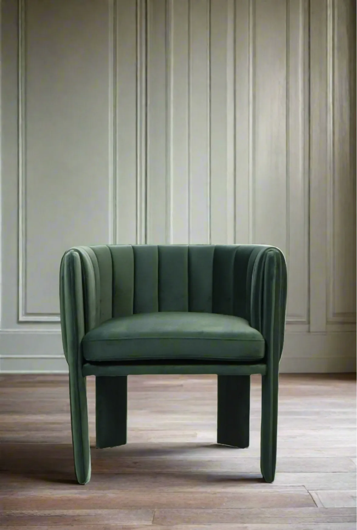 Olivia Channel Tufted Armchair Barrel Chair in Green