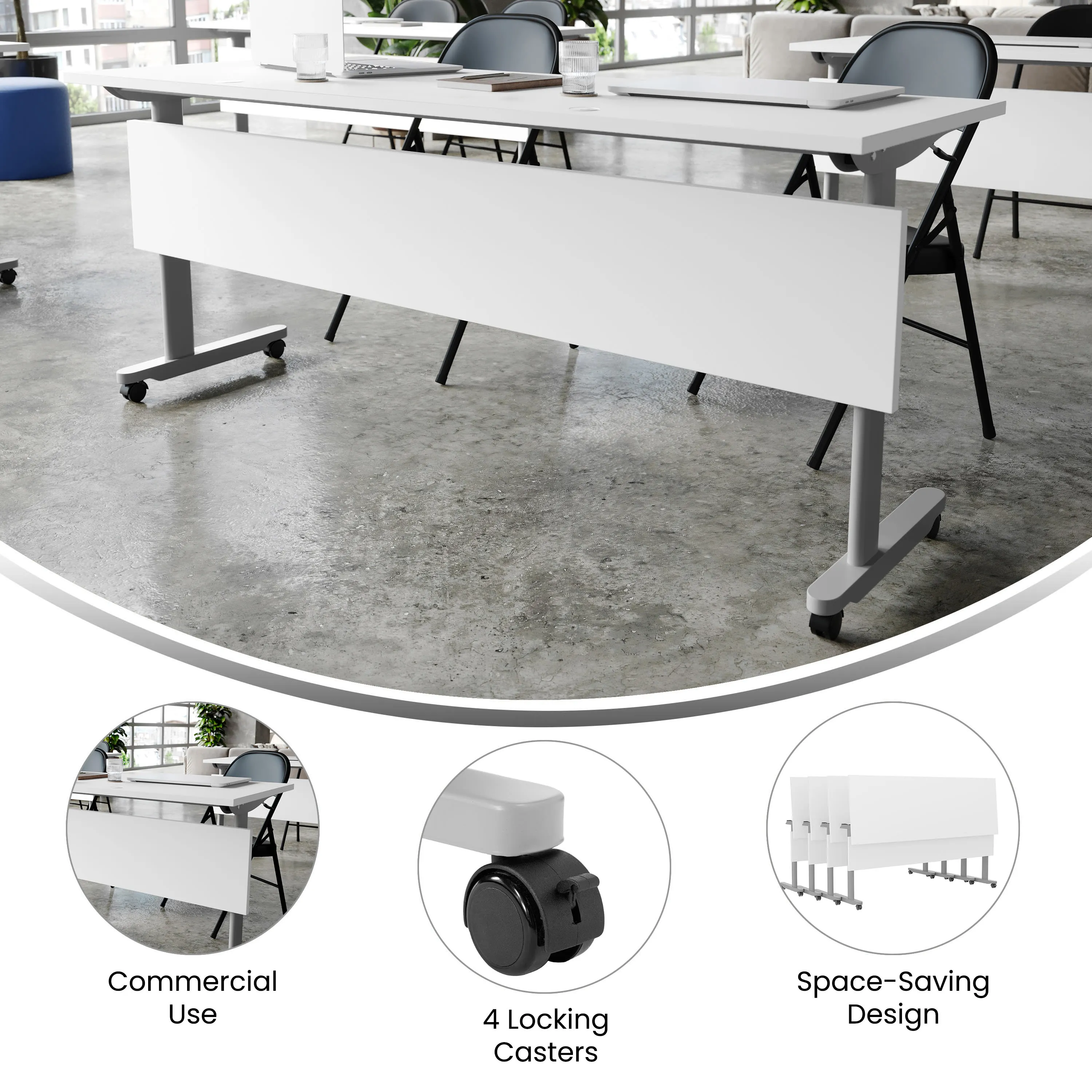 Palmer Commercial Grade Heavy-Duty Nesting Flip Training Table with T-Legs, Modesty Panel, Tabletop, and Frame