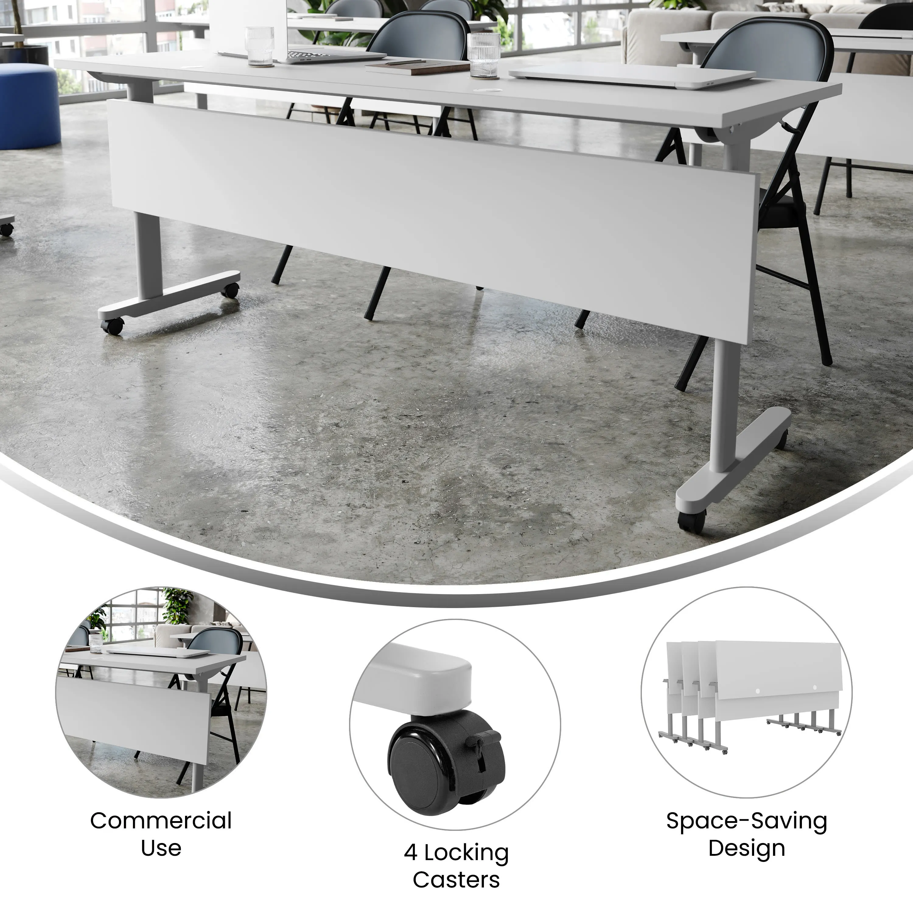 Palmer Commercial Grade Heavy-Duty Nesting Flip Training Table with T-Legs, Modesty Panel, Tabletop, and Frame