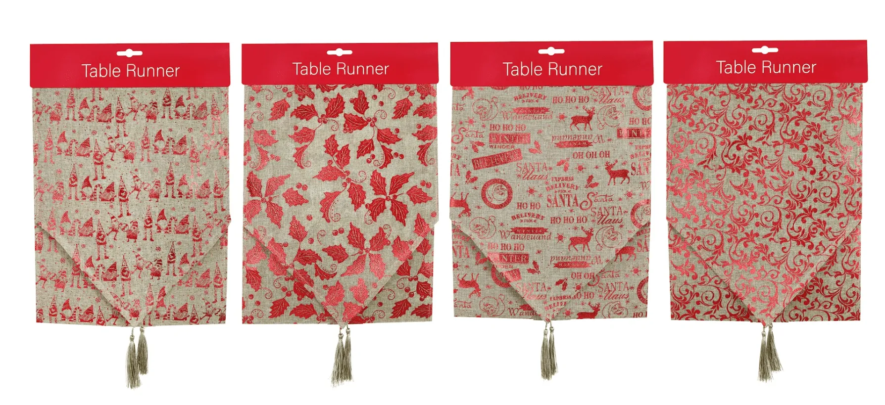 Red Foil Print Runner 4 Asst (180cm)