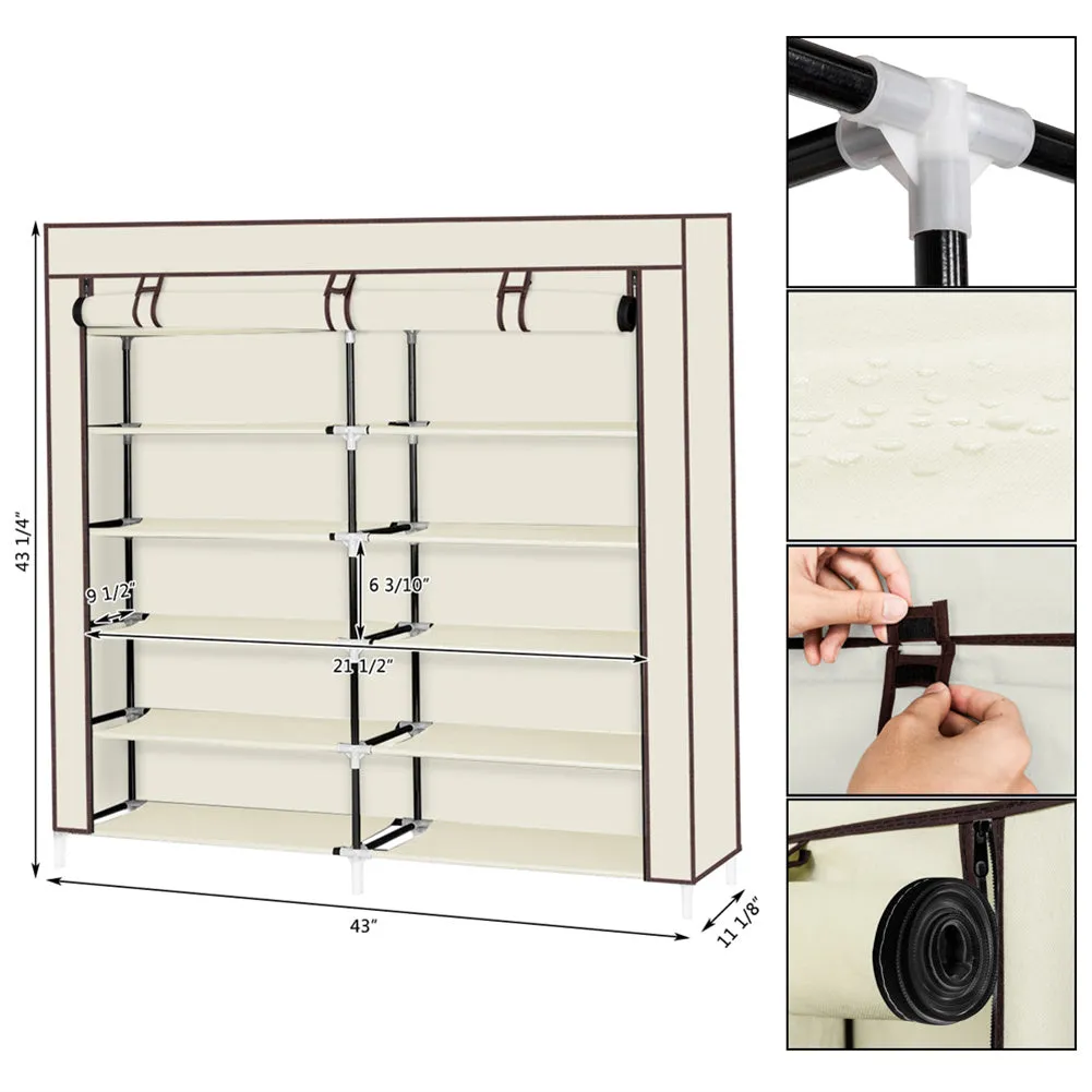 RONSHIN 7 Layers 14 Grids Shoe Rack Portable Shoe Cabinet Beige