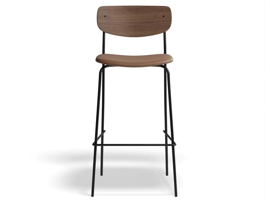 Rylie Stool - Padded Seat with Walnut Backrest - 65cm Kitchen Height - Black Vegan Leather Seat