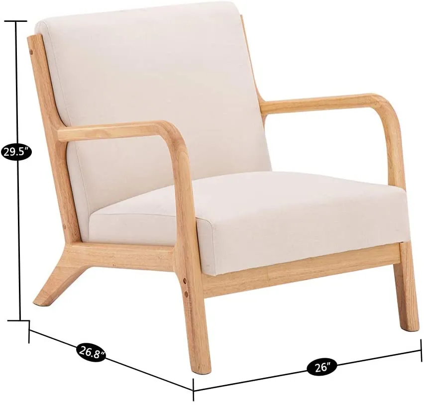 Set of 2 Lounge Arm Chair Mid Century Modern Accent Chair Wood Frame Armchair, Beige