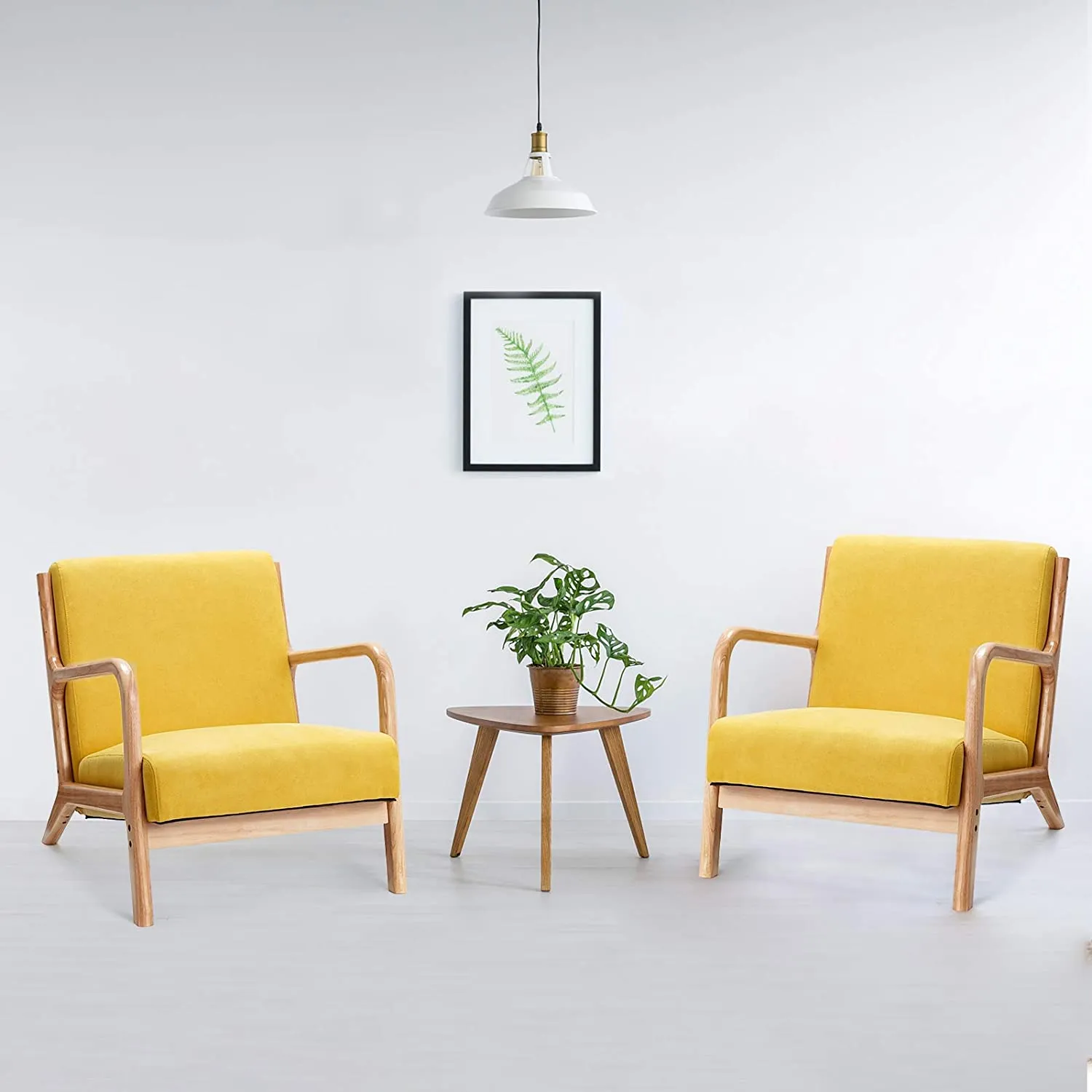 Set of 2 Lounge Arm Chair Mid Century Modern Accent Chair Wood Frame Armchair, Yellow