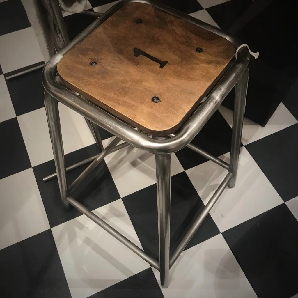 Set of Three Wood and Iron Stools