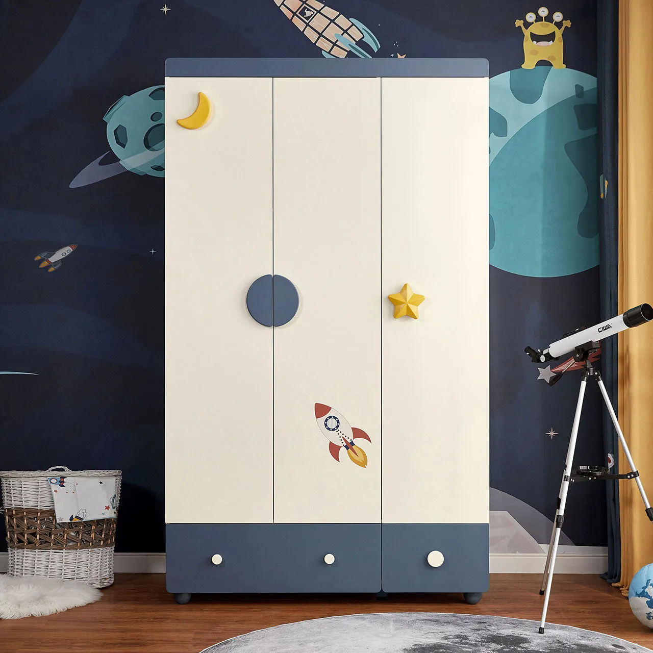 Space Boy Navy and White Wardrobe Rack