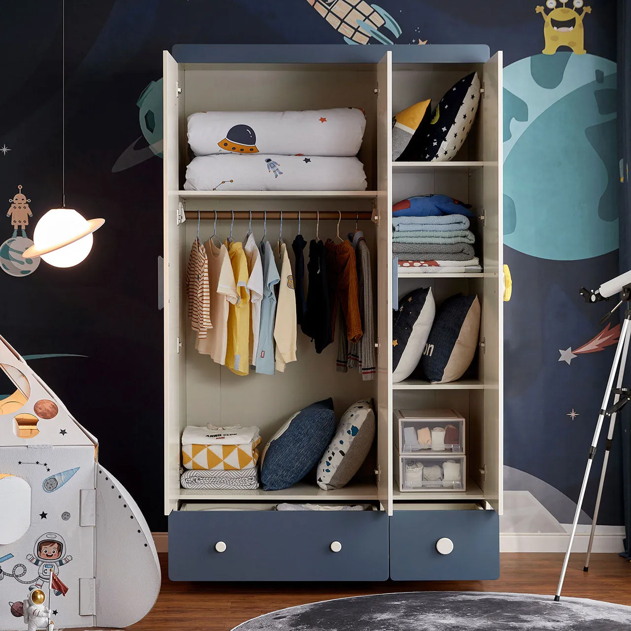 Space Boy Navy and White Wardrobe Rack