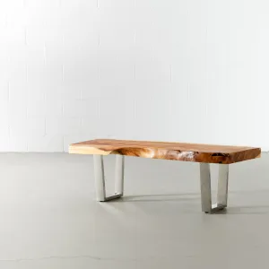 Suar Live Edge Wood Bench with Chrome U-shaped Legs/Natural