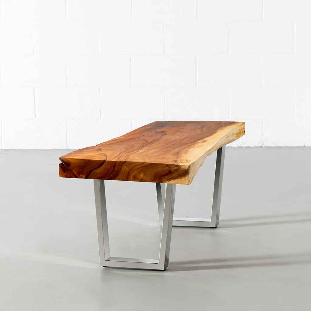 Suar Live Edge Wood Bench with Chrome U-shaped Legs/Natural