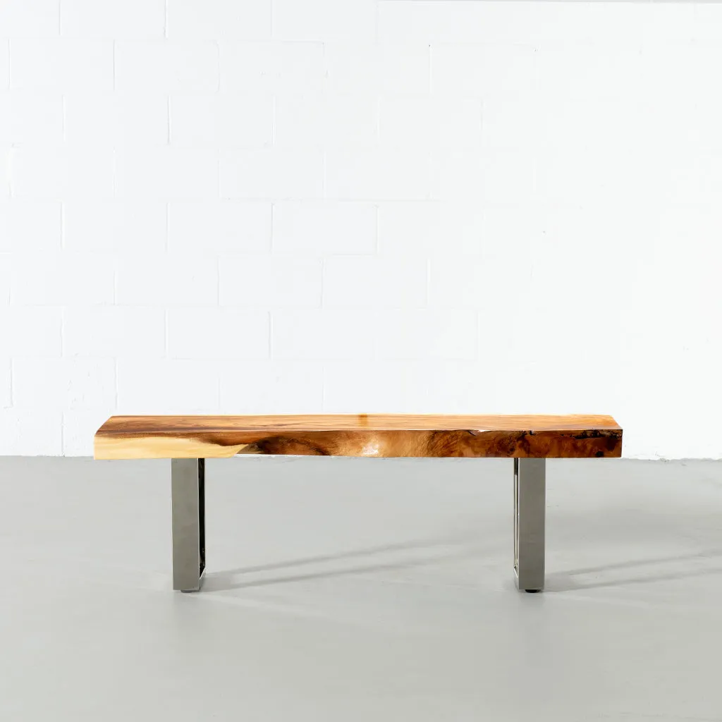 Suar Live Edge Wood Bench with Chrome U-shaped Legs/Natural