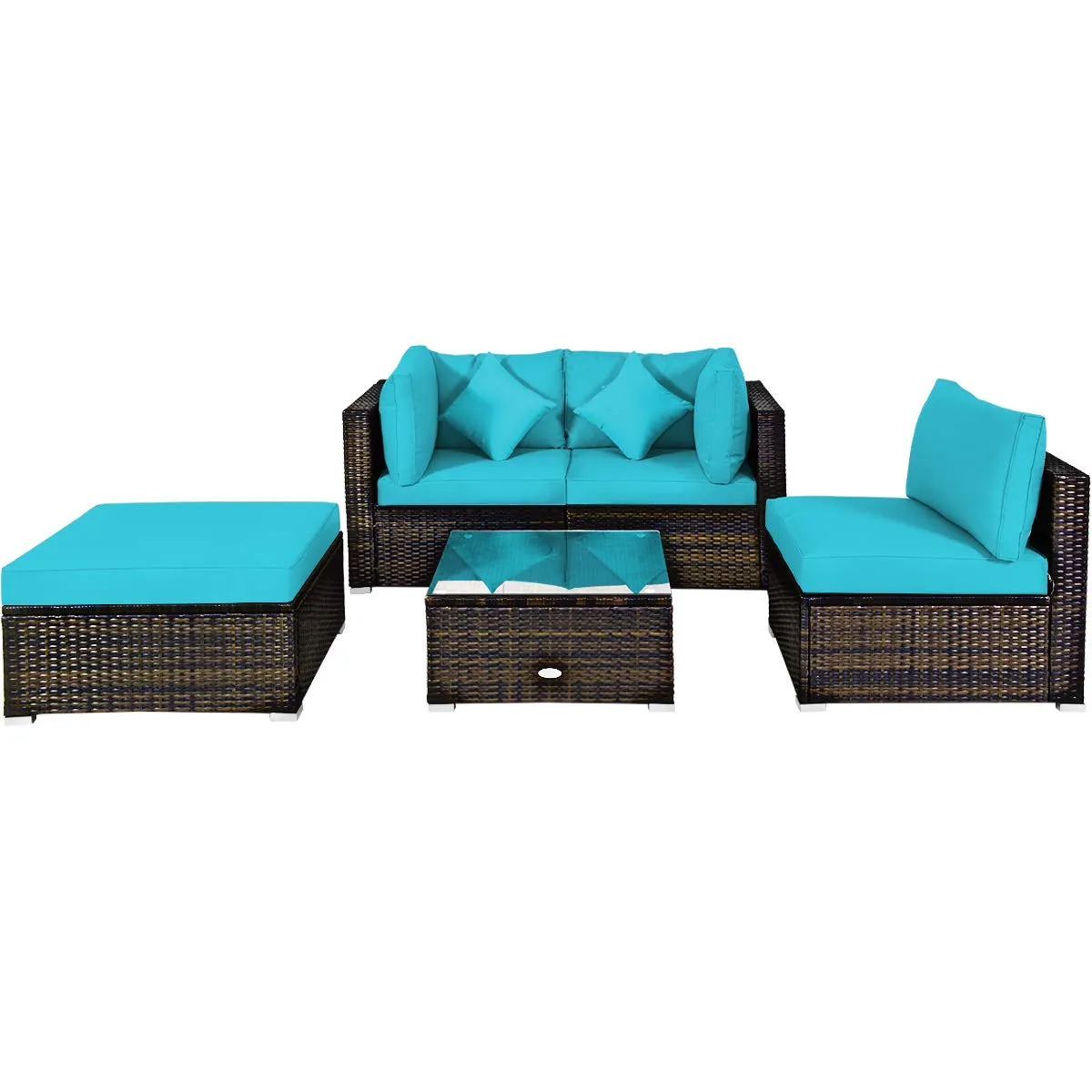 Tangkula 5 PCS Patio Rattan Furniture Set, Outdoor Sectional Rattan Sofa Set with Back & Seat Cushions