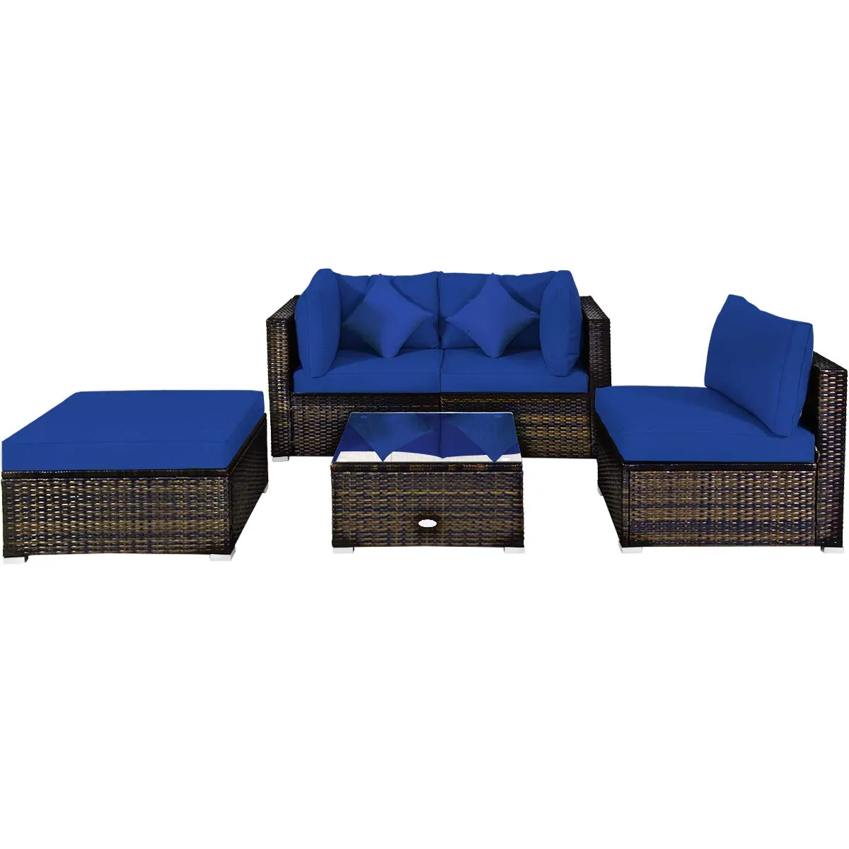 Tangkula 5 PCS Patio Rattan Furniture Set, Outdoor Sectional Rattan Sofa Set with Back & Seat Cushions