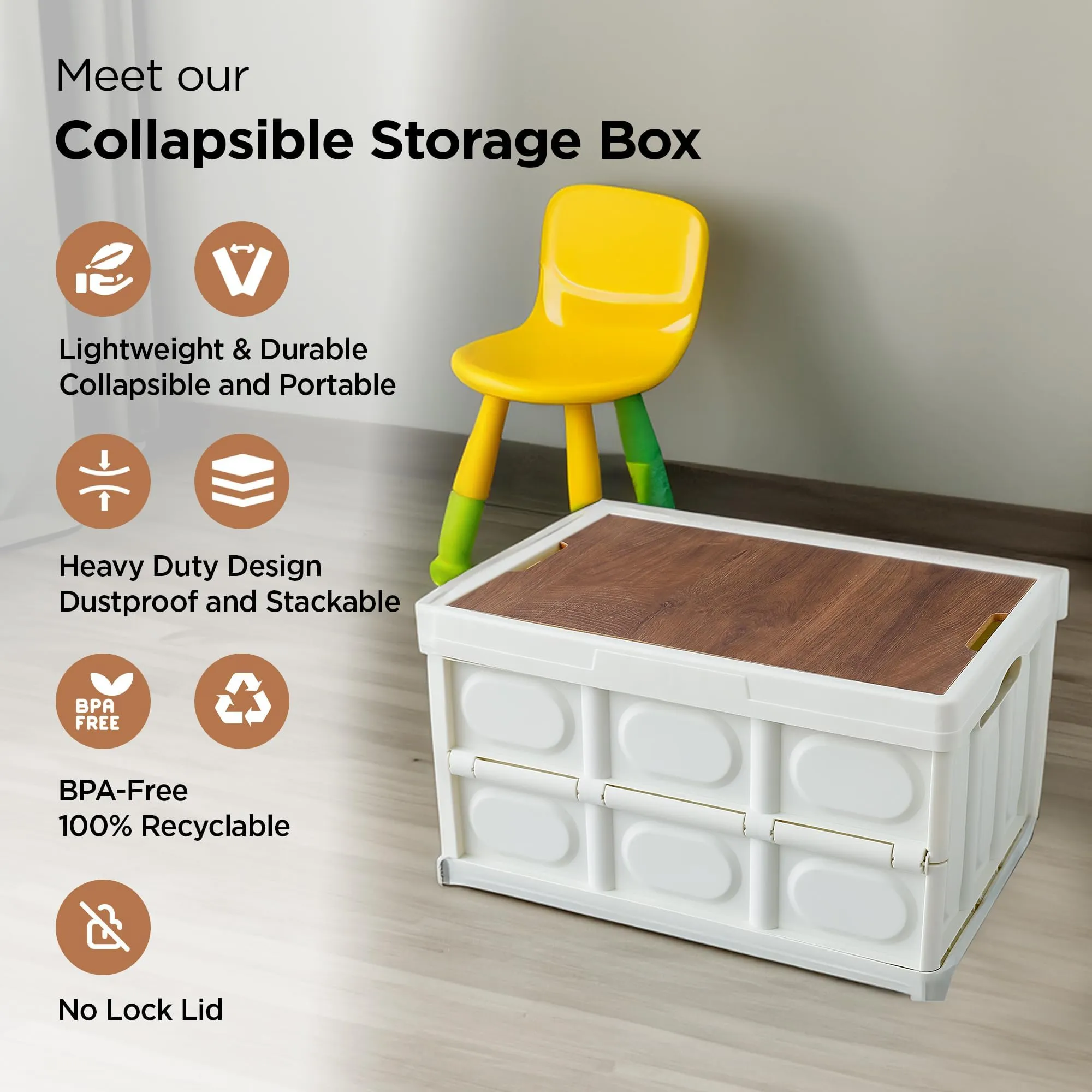 The Better Home Storage Boxes | Foldable Plastic Box For Underbed 53x36x29cm | Clothing Closet Organizer White | Collapsible Stackable Cloth Organiser | 56L Capacity | Stackable Box For Clothes.