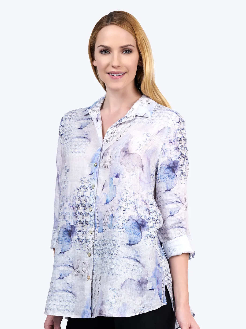 Tianello "Xander" Print  Linen "Loving" Blouse