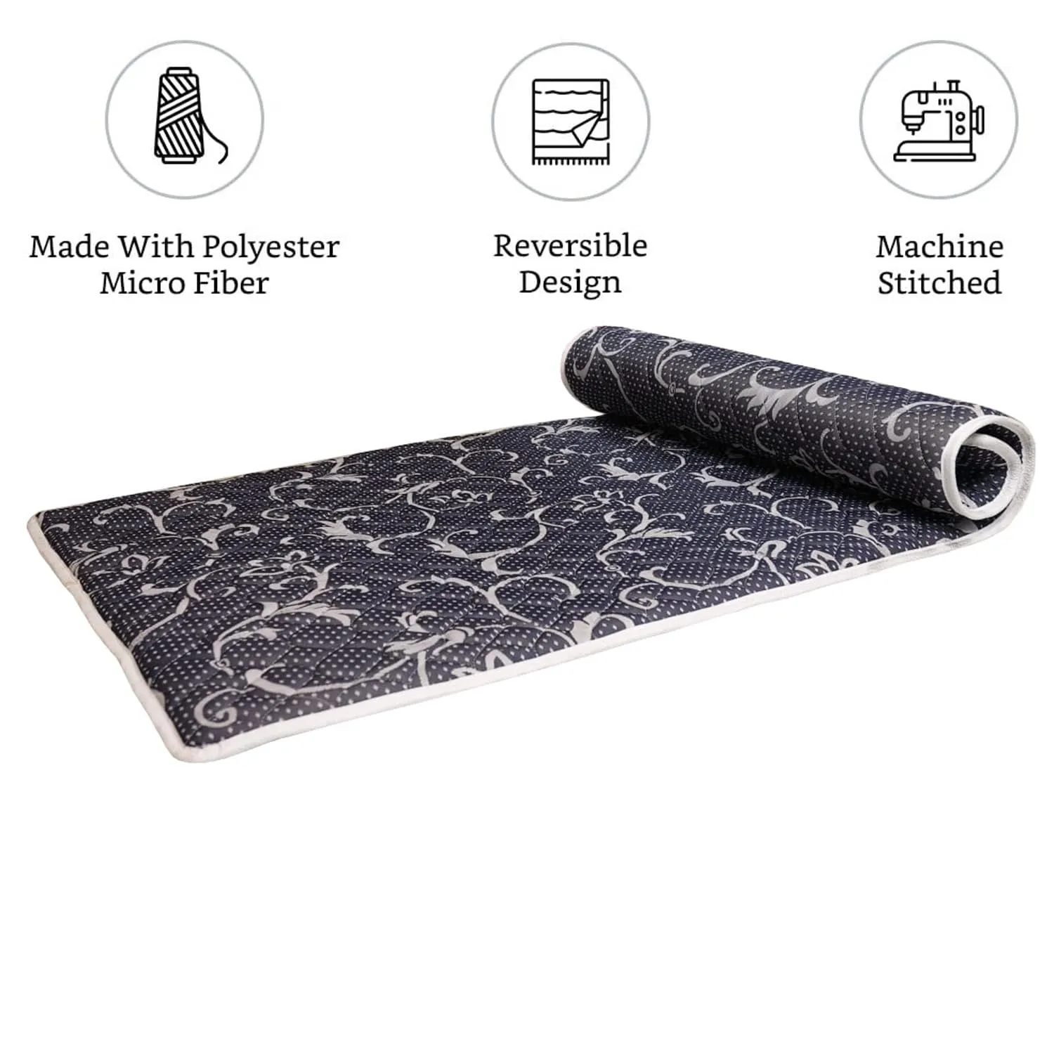 Torque - Cloudy Double Sided Multipurpose Travel Friendly Lightweight Soft Foam Slim Roll Up Mattress (78x30x1 Inches) | Perfect for Camping, Trekking, Yoga, Picnic Mat | Foldable Mattress (Black)